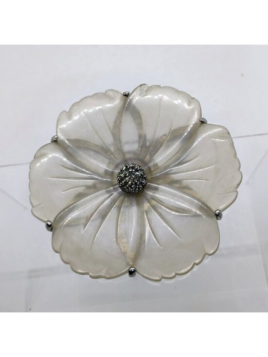 Unbranded Jewelry - Vtg Large Statement Clear Carved Lucite Flower Brooch w/Rhinestone Center